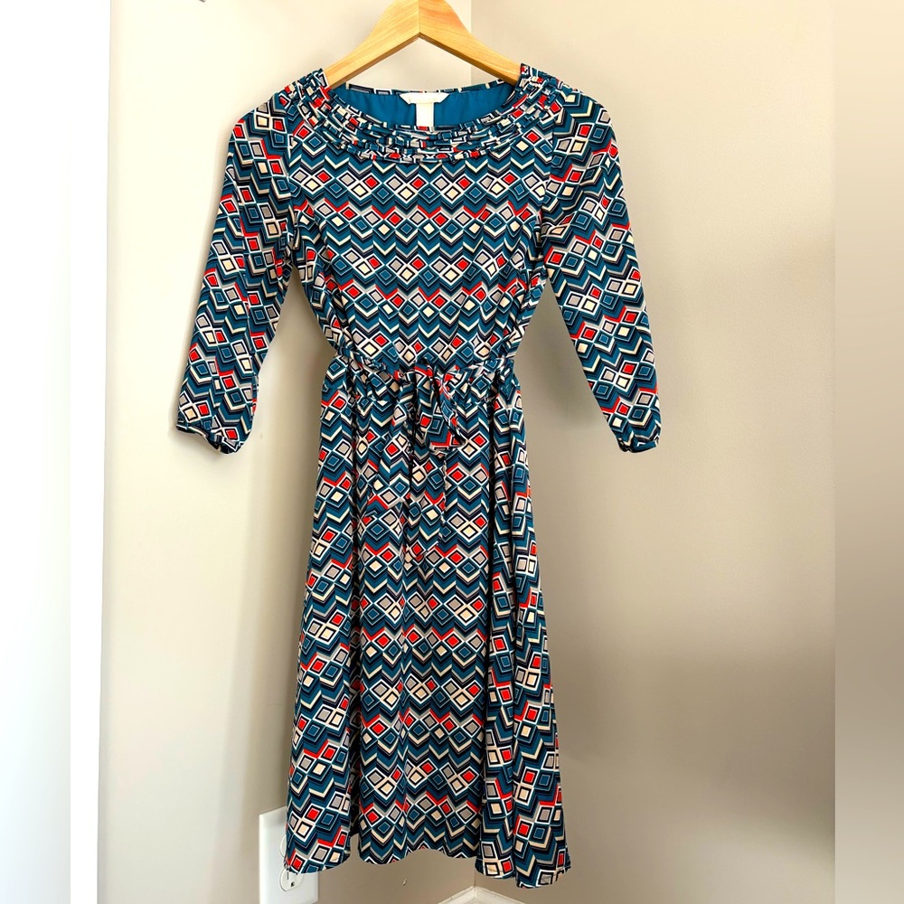 Geometric Banana Republic Dress, 00P, Stretch & Tie Waist